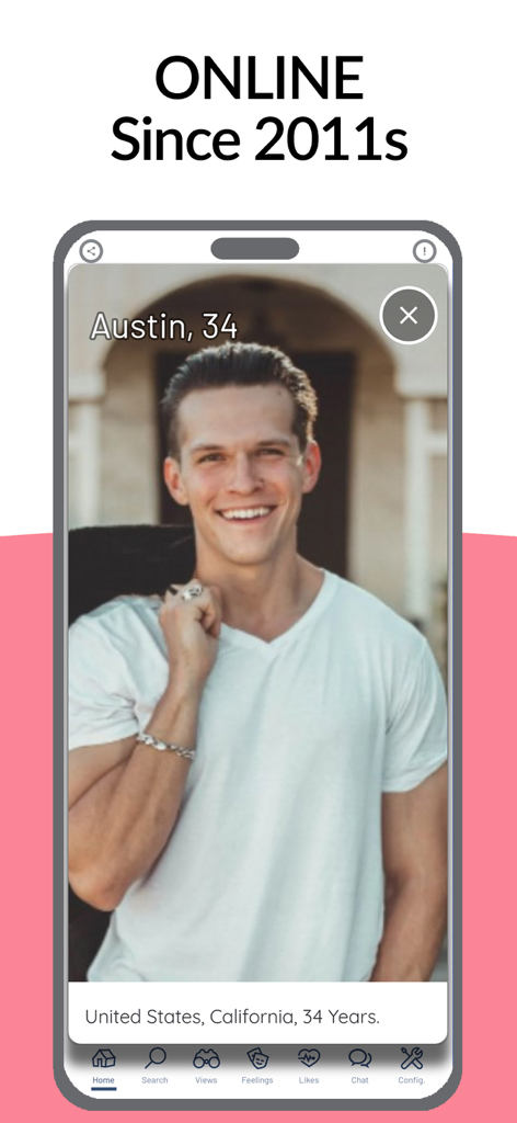 QuoDating App-Oberfläche, die das Benutzerprofil eines Mannes aus Kalifornien zeigt