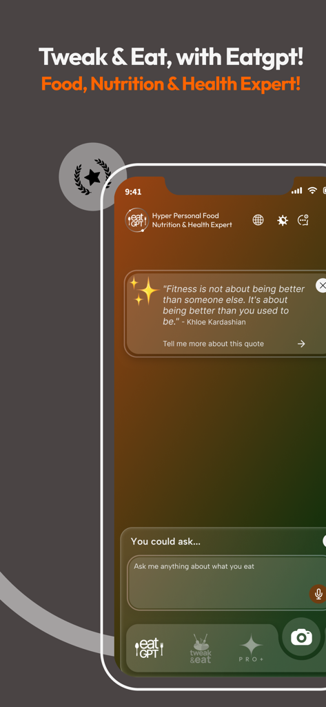 Tweak & eat with eatGPT - Tweak and Eat 모바일 건강 앱의 eatGPT AI 영양사 인터페이스