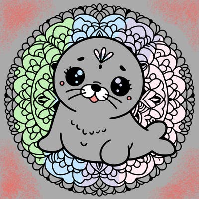 a cute baby seal mandala