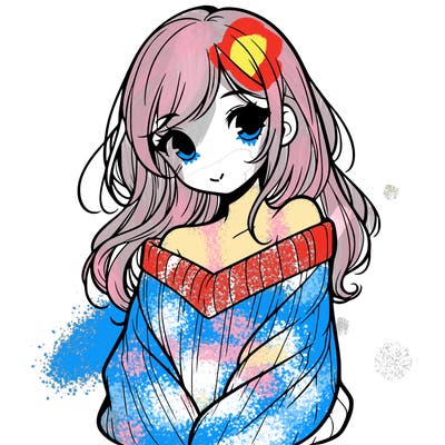 shy pretty girl wearing a sweater that is falling off one shoulder portrait