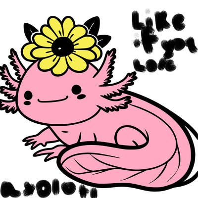 axolotl with a flower hat on