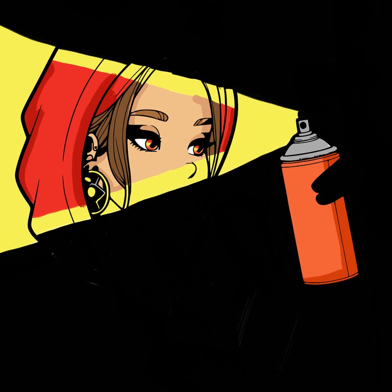 a realistic girl, spray painting