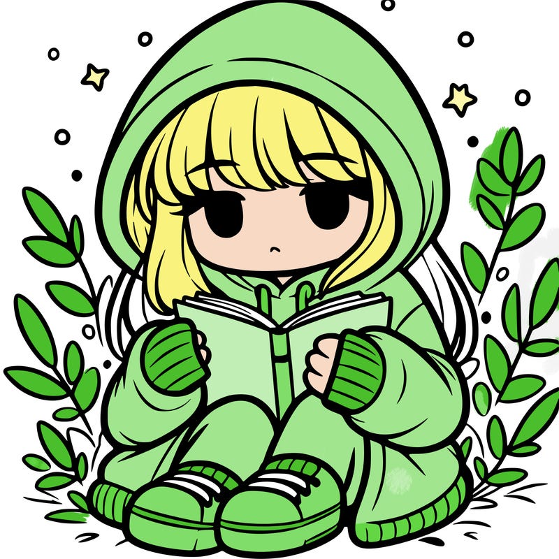 girl in oversized hoodie reading a book