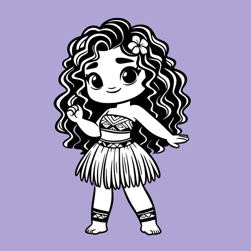 polynesian girl standing cutely wearing revealing clothes with short hula outfit and has long curly hair