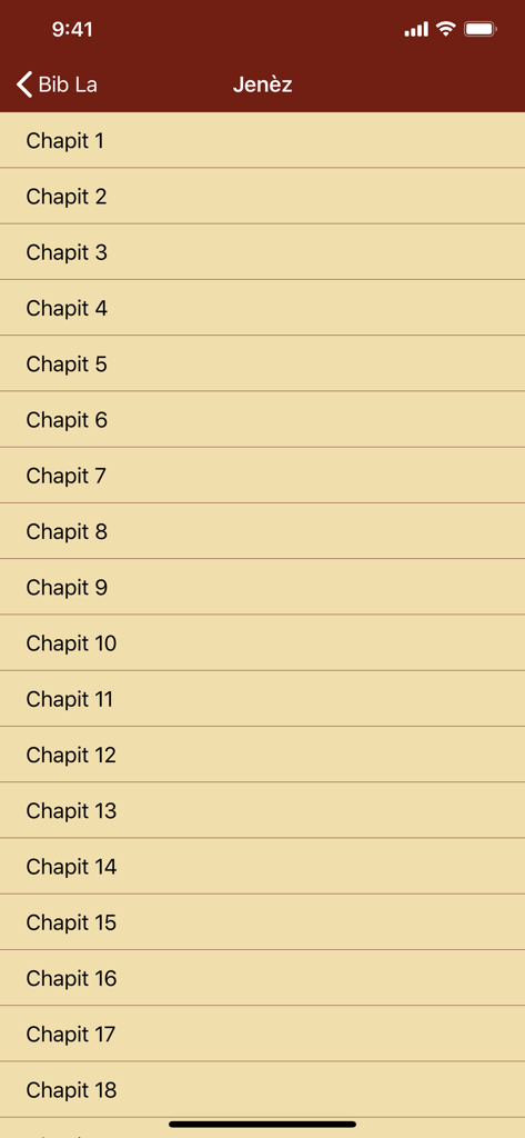 List of chapters for the book of Genesis in the Haitian Creole Bible app