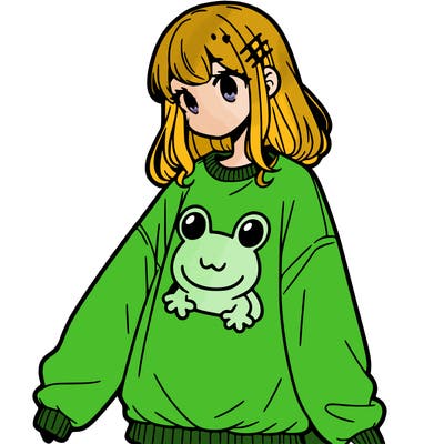girl wearing frogging sweatshirt