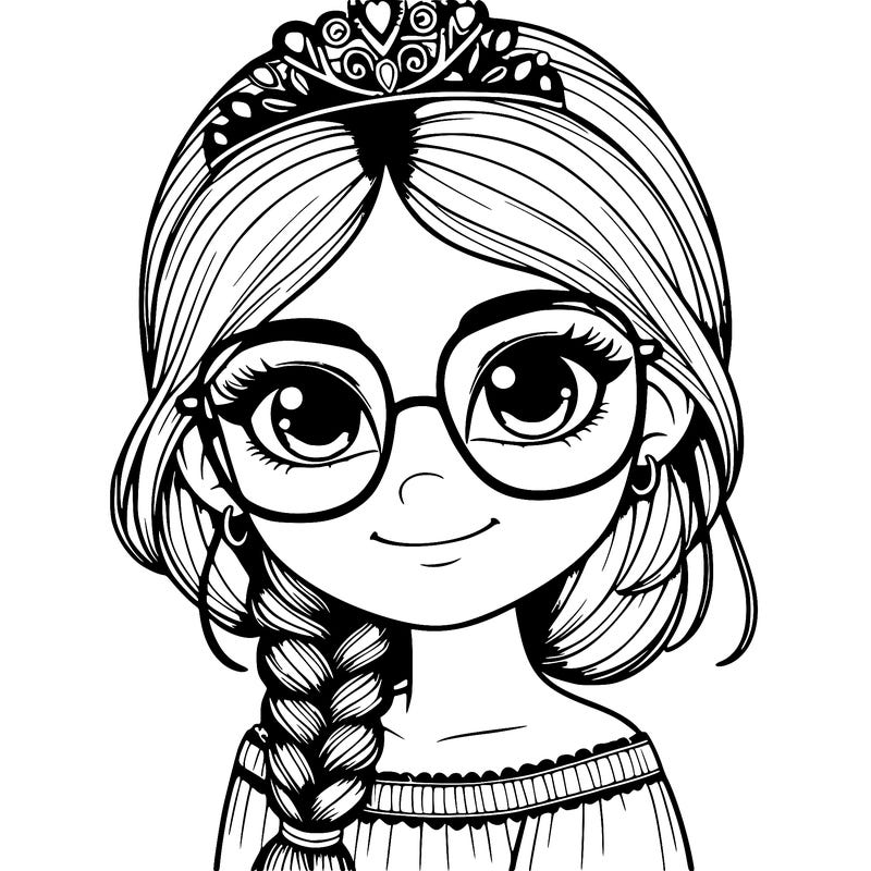 a girl with one braid and glasses who is a princess realistic