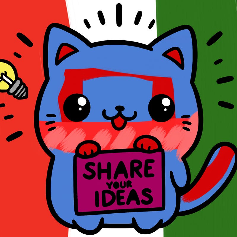 a cute cat saying share your ideas
