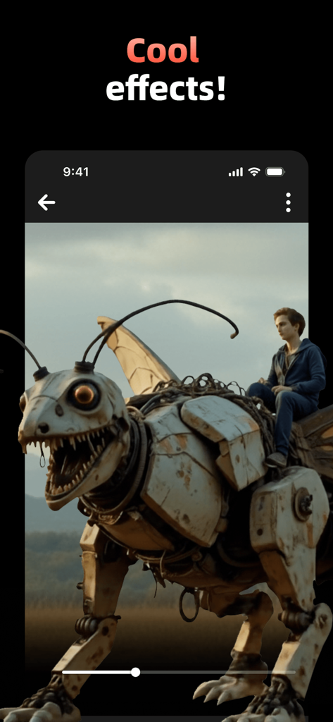 Aurora - AI Video Generator - A mechanical creature with a rider demonstrating cool AI video effects