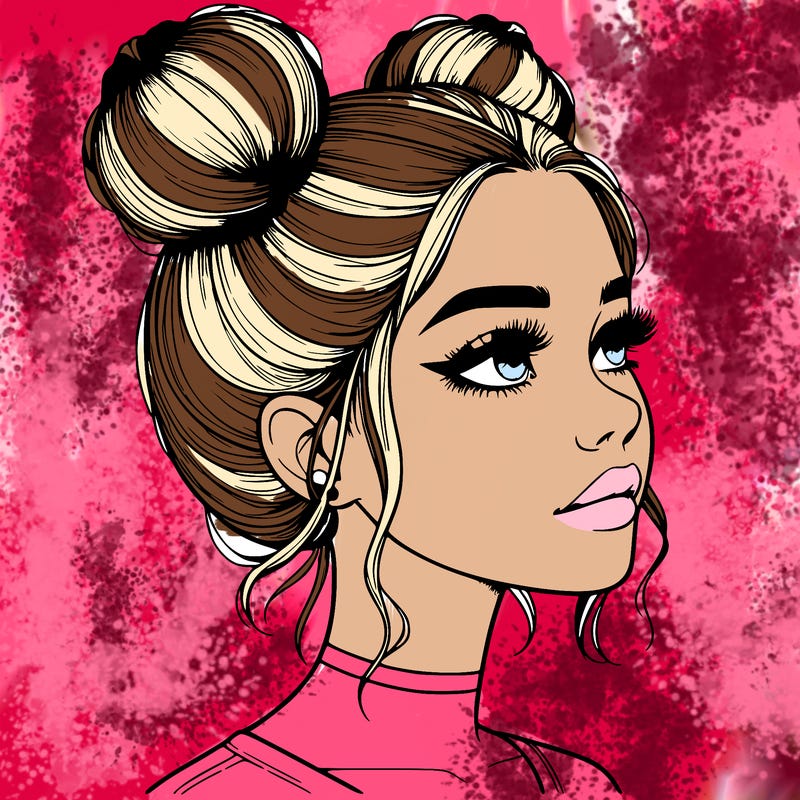 realistic girl with buns on the top of her head