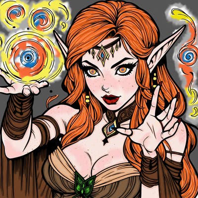 realistic scary beautiful elf sorceress casting spell