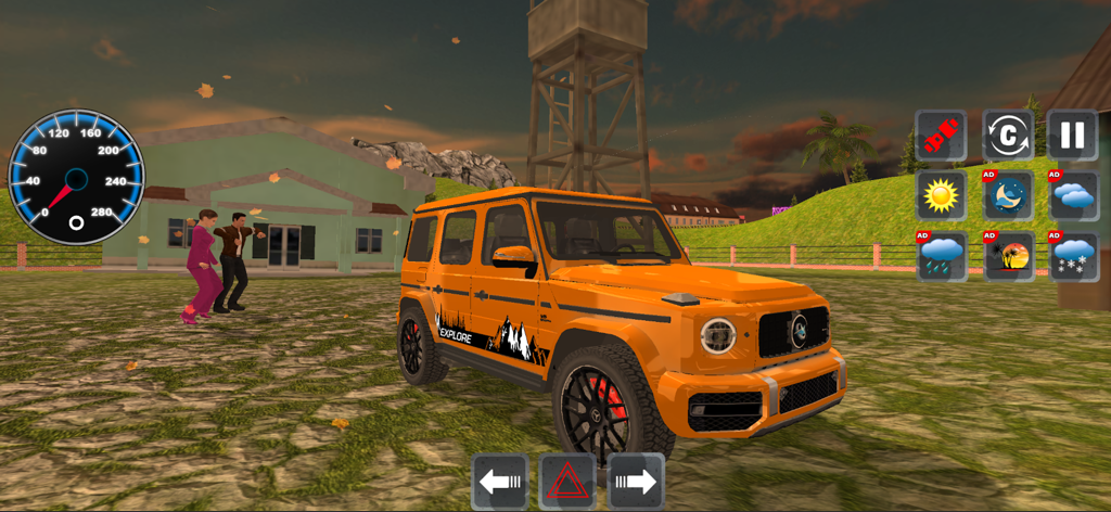Mountain Valley off road Jeep - Orange SUV parked in the Mountain Valley off road Jeep simulator game.