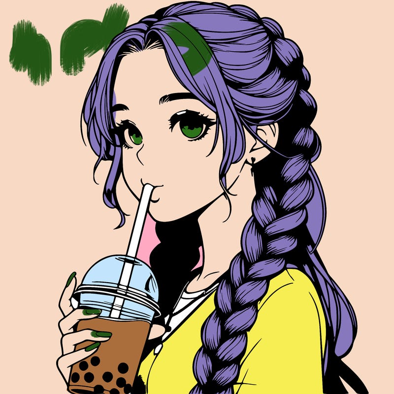 realistic girl with braided hair drinking boba