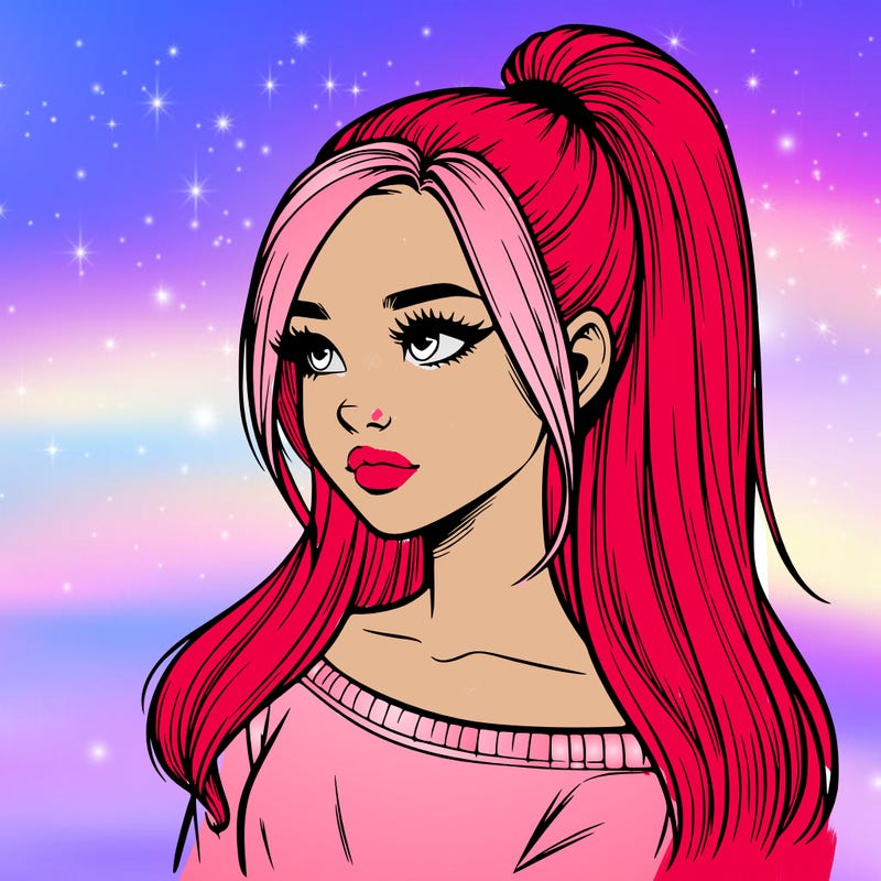 realistic girl with a high ponytail