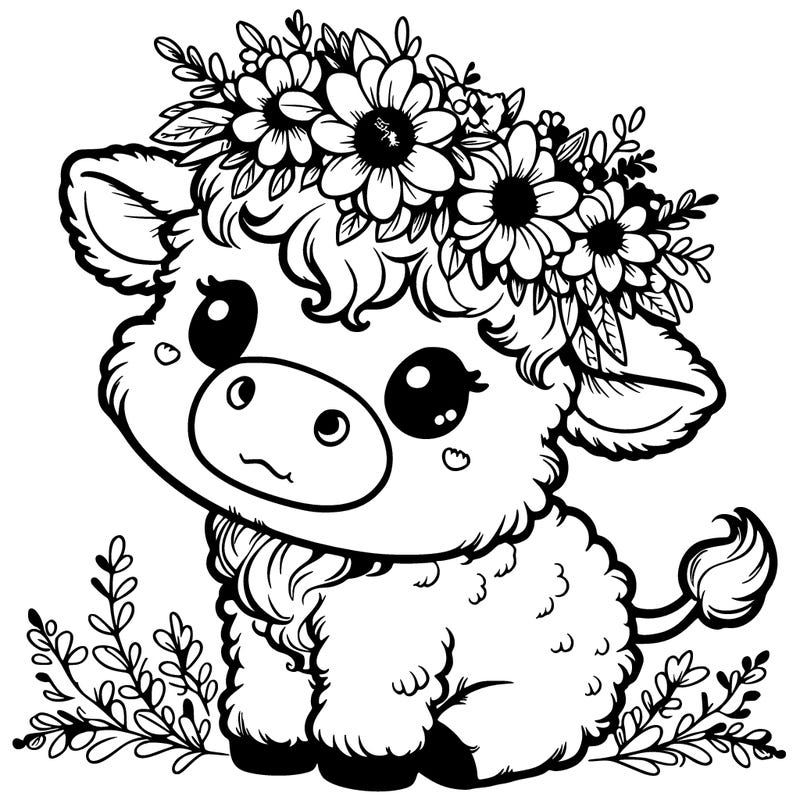 fluffy cow with flower crown