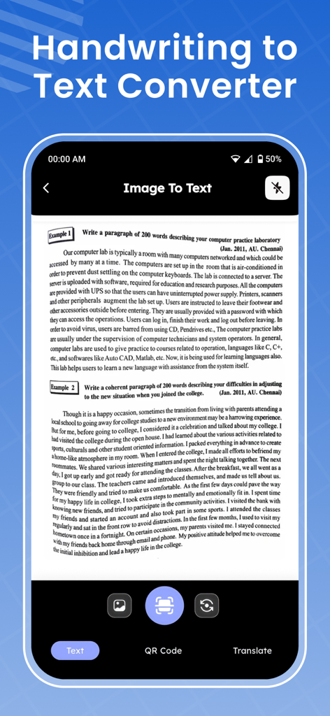 Image to Text: PDF Scanner App - スキャンされたドキュメントを表示する、手書きからテキストへのコンバーターアプリのインターフェース