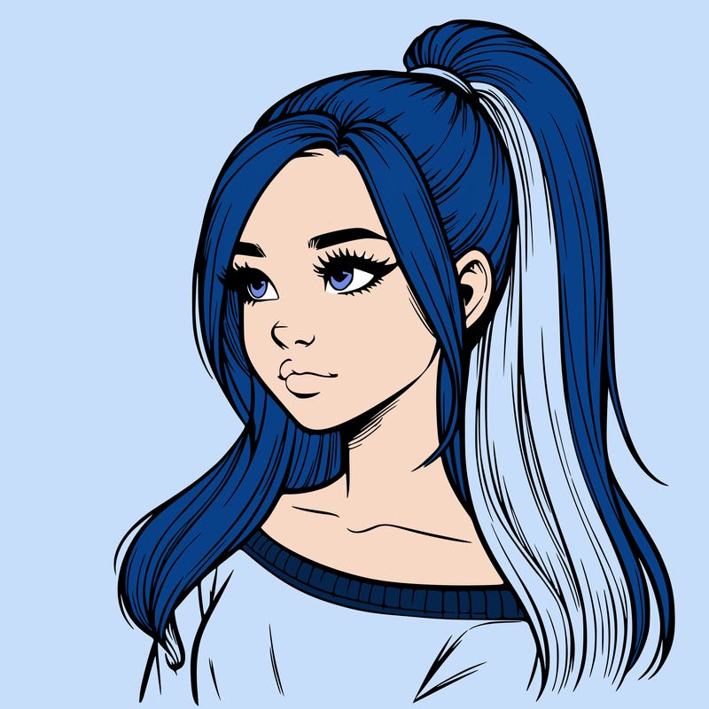 realistic girl with a high ponytail