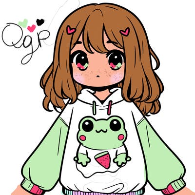 girl wearing frogging sweatshirt
