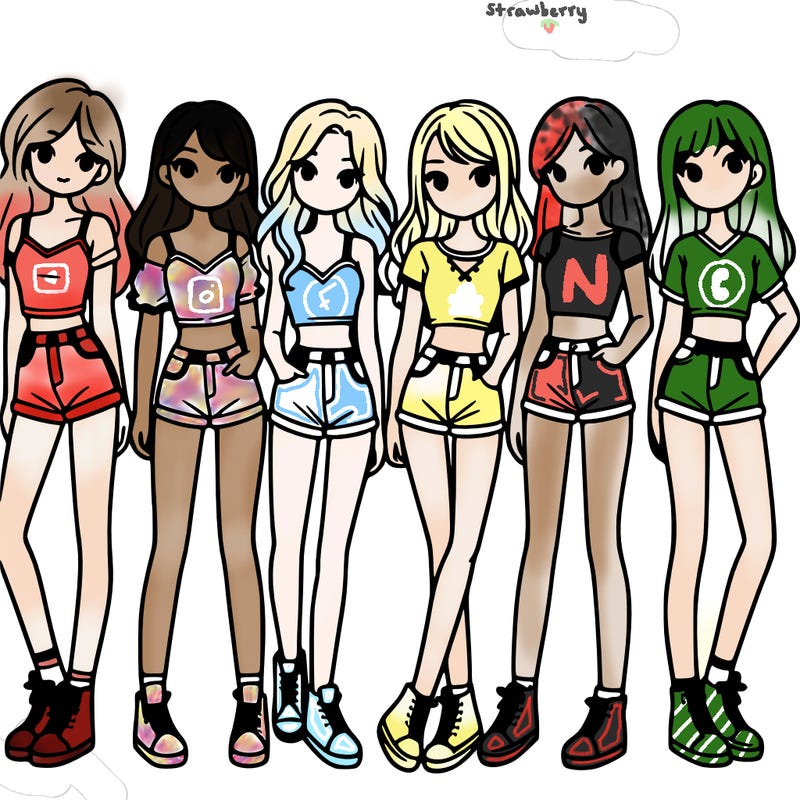 a group of girls wearing crop tops and shorts