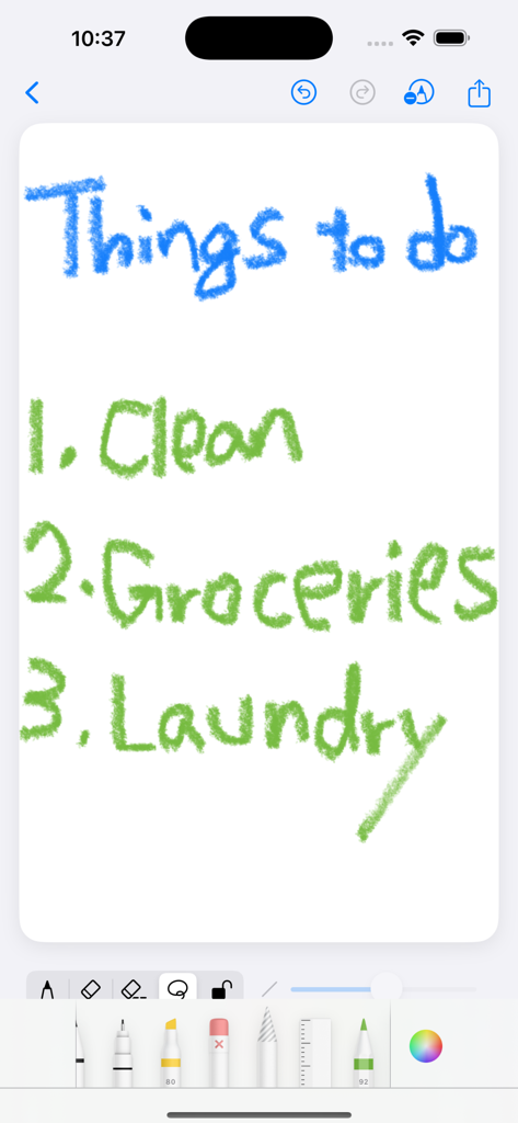 Lista de tareas digital escrita a mano sobre un fondo blanco con herramientas de dibujo