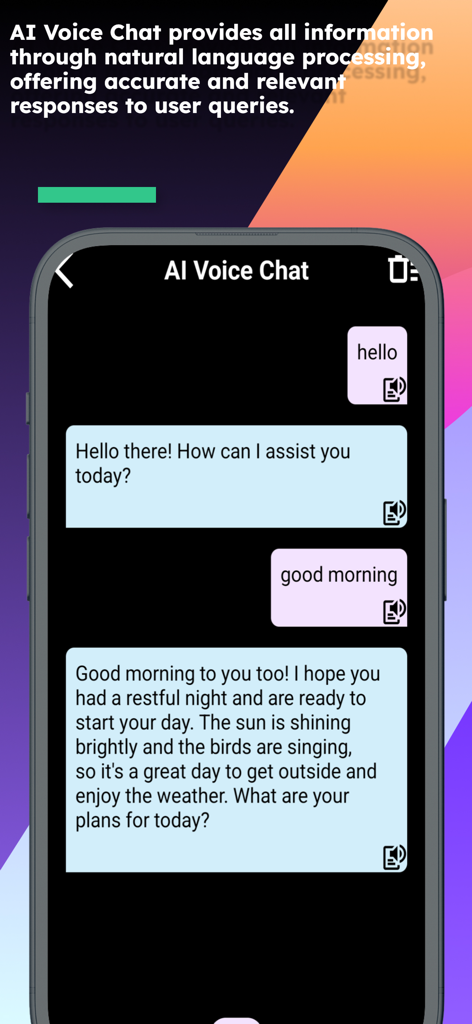 English Myanmar Translator - AI voice chat interface within the English Myanmar Translator app showing a conversational text exchange.