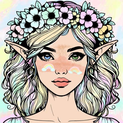 realistic female elf with flower crown