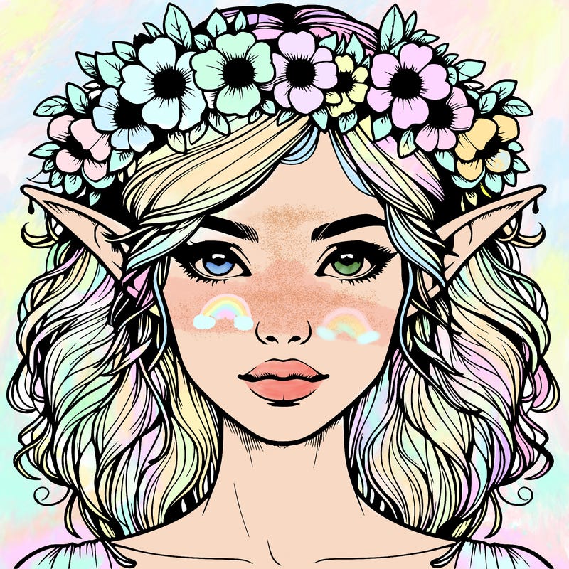 realistic female elf with flower crown