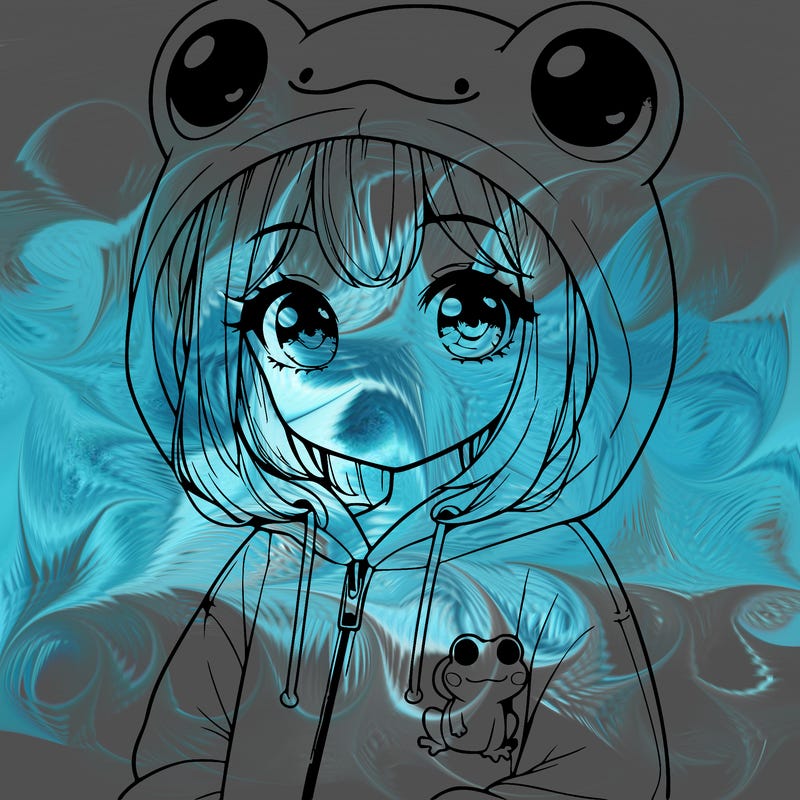 cute realistic girl in a froggy hoodie