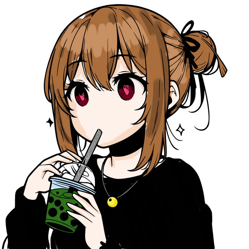 manga character drinking boba