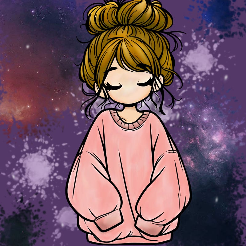 girl with baggy sweatshirt and messy bun