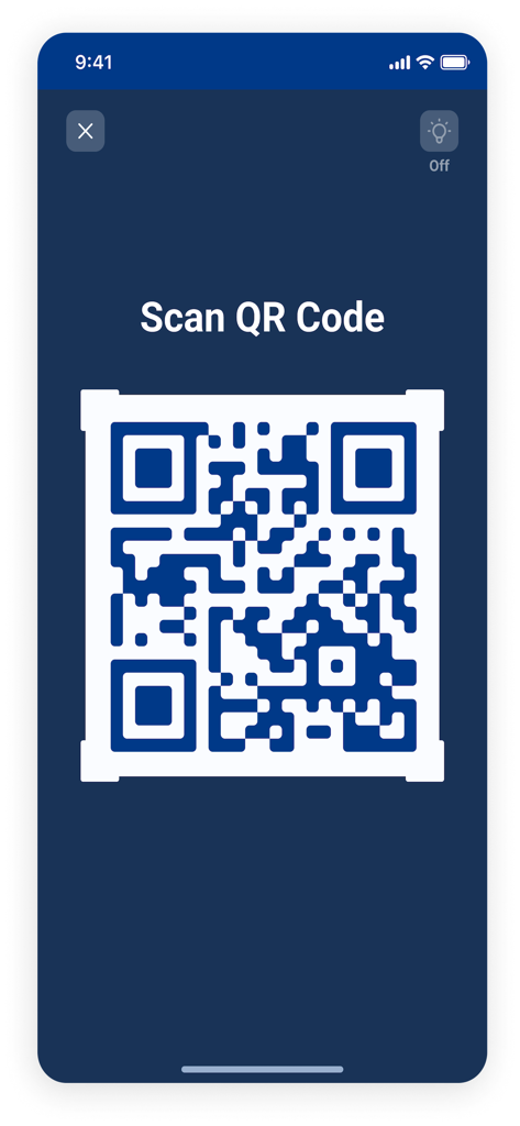 Checkout Wallet app interface for scanning a QR code to make a contactless payment