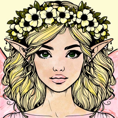 realistic female elf with flower crown