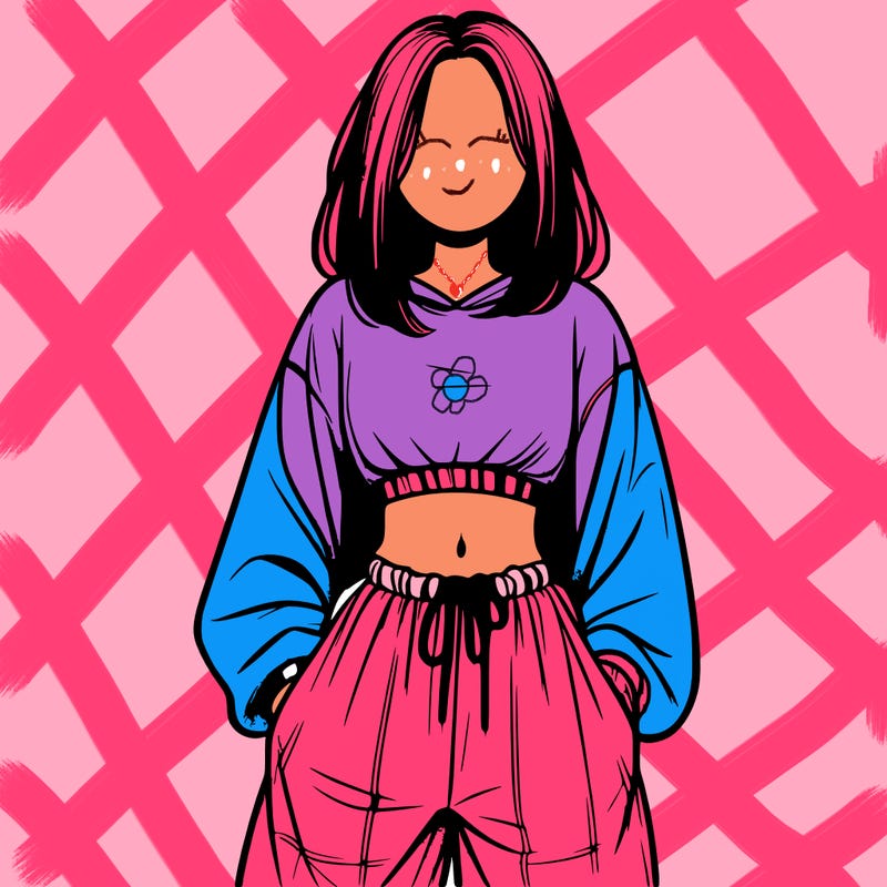 realistic girl faceless with baggy pants and a crop top