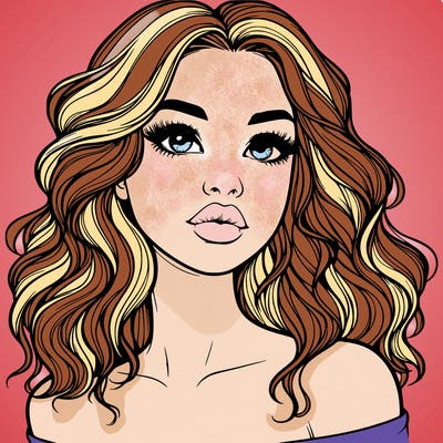 realistic girl with wavy hair and lips