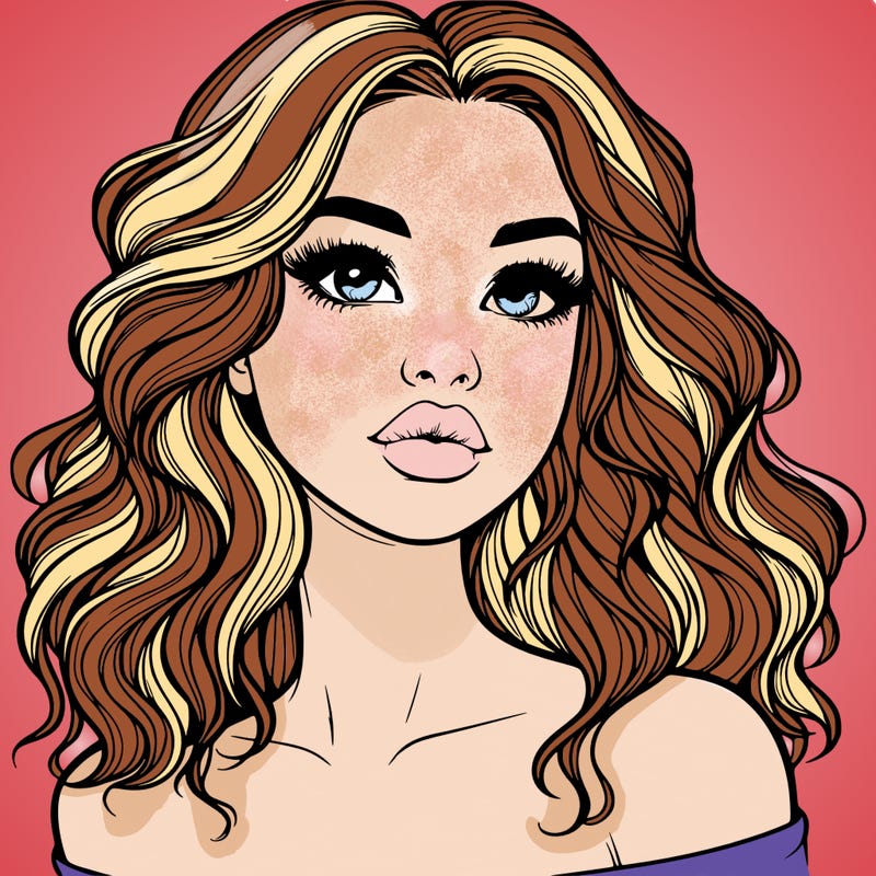 realistic girl with wavy hair and lips