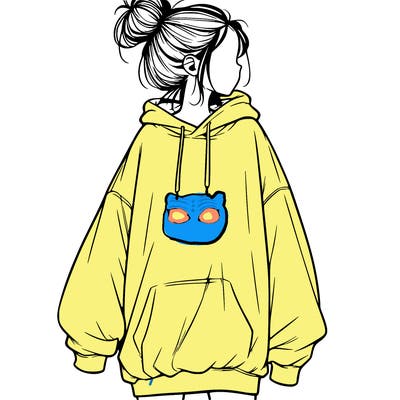 realistic girl with a oversized sweatshirt on and a bun