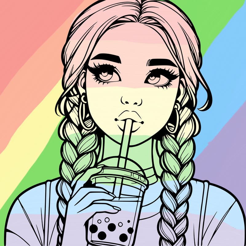 realistic girl with braided hair drinking boba