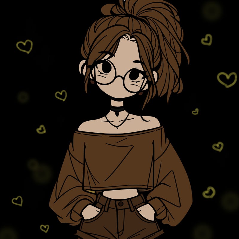 girl with a messy ponytail glasses a baggy crop top and jean shorts