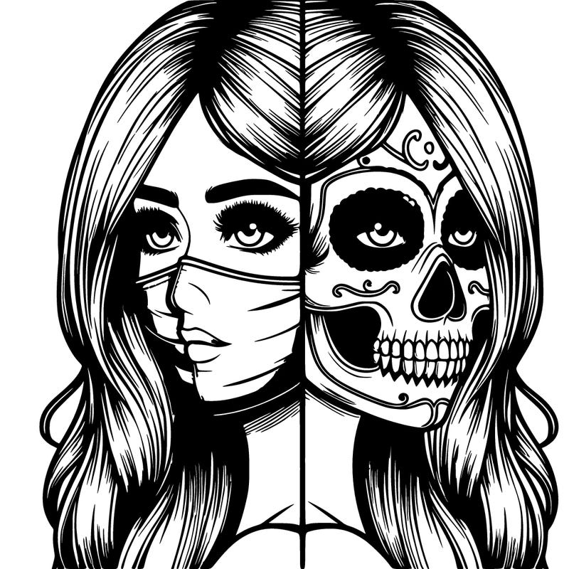 realistic girl with half skull mask