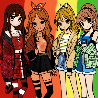 teen manga girls group of 4