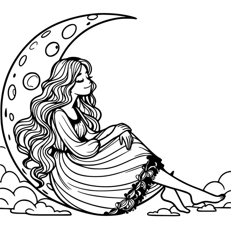 beautiful woman sitting on the moon