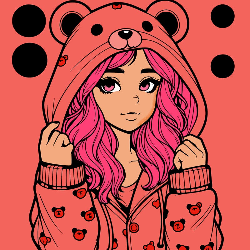 realistic girl in a animal pjs hoodie