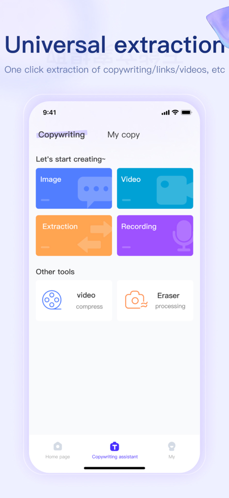 Teleprompter x - Teleprompter x app interface showing universal extraction and recording tools for content creators.