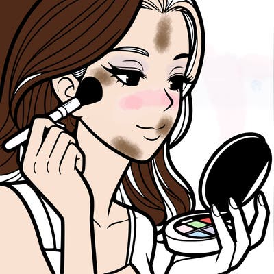 little girl putting on makeup