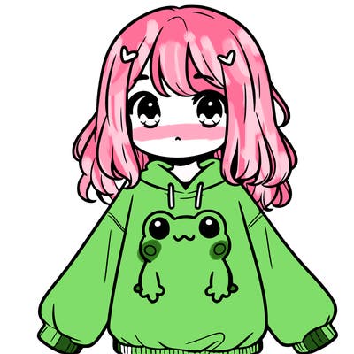 girl wearing frogging sweatshirt