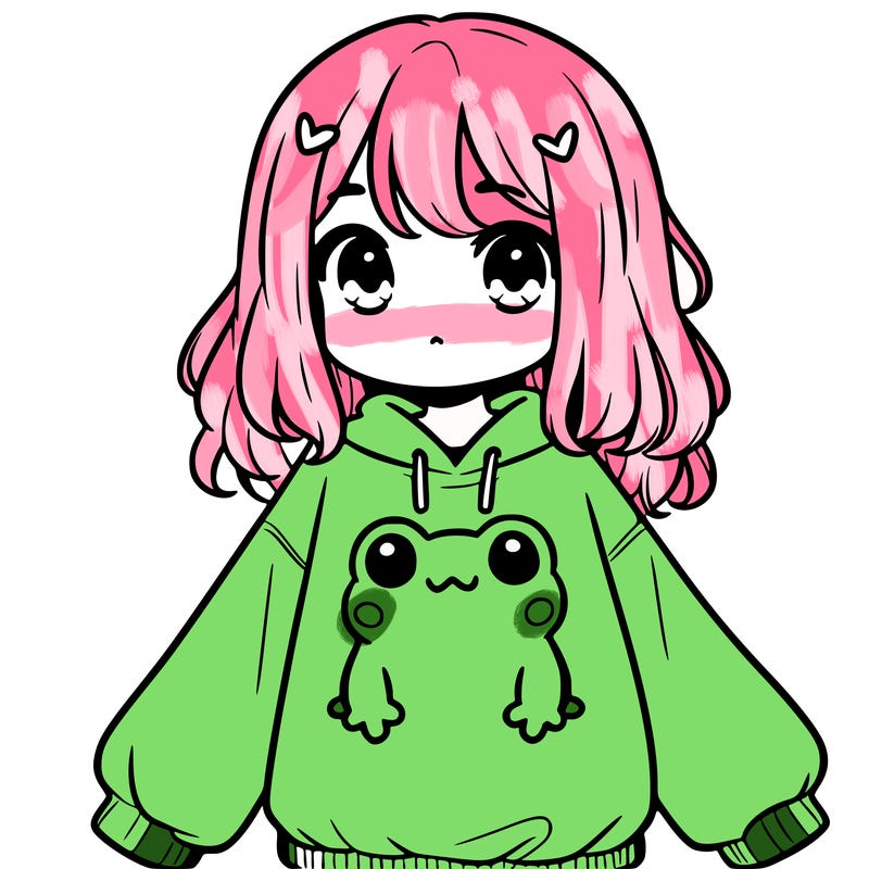 girl wearing frogging sweatshirt