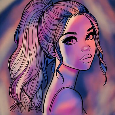 realistic pretty girl with high pony tail