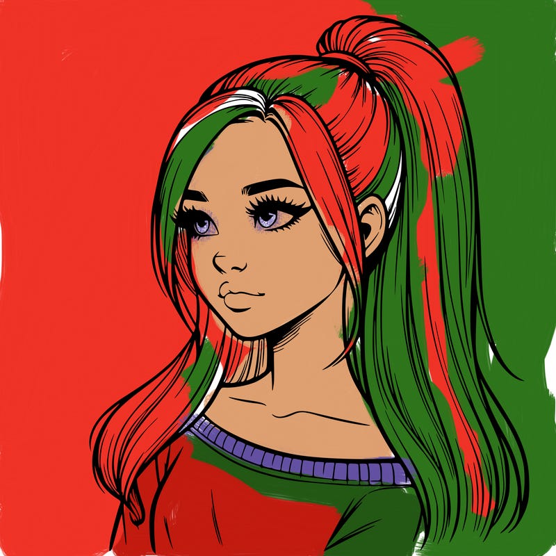 realistic girl with a high ponytail