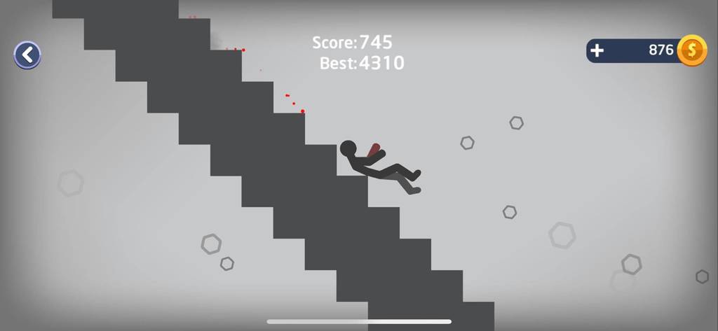 A stickman character falling down a staircase in a physics-based ragdoll simulation game.
