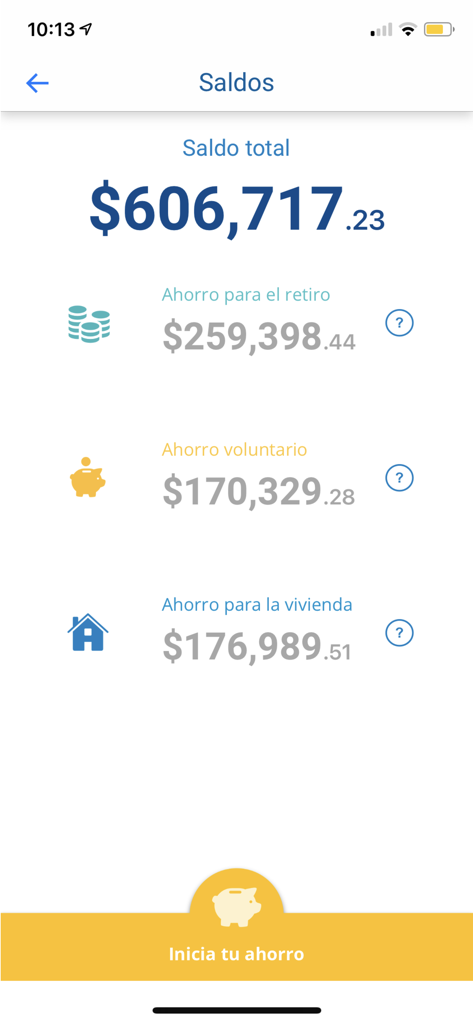 Profuturo Móvil - Profuturo Movil app screen showing total savings and balance breakdown